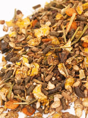 natural  muesli  with herbs background  for horse