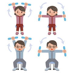 ダンベル体操をするシニア夫婦