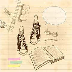 still life of book and shoes - 62042430