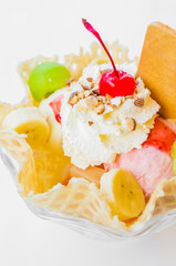 Waffle icecream and cherry