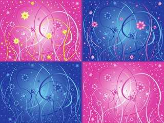 Abstract floral artwork in four different color variants