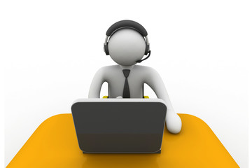 3D man working in a call center.