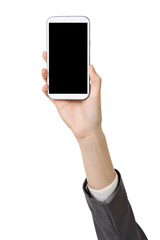 Business woman's hand holding a smartphone
