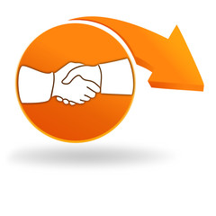 poignée de main sur bouton orange
