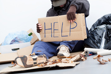 Homeless man asking for a help