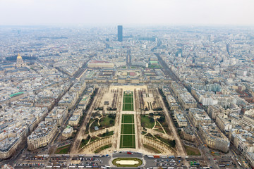 Panorama of Champ de Mars from top of Eiffel Tower, Paris