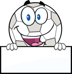 Happy Soccer Ball Cartoon Character Over Blank Sign
