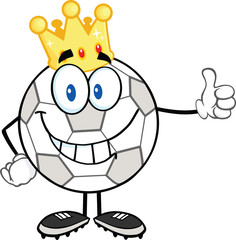 Smiling Soccer Ball With Golden Crown Giving A Thumb Up