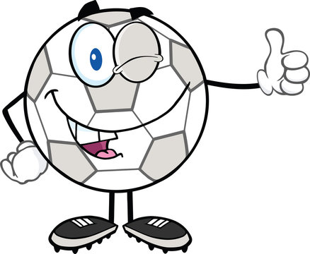 Winking Soccer Ball Cartoon Character Holding A Thumb Up