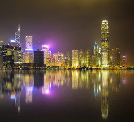 Fototapeta na wymiar Hong Kong Skyline and reflection by night