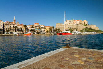 The harbour and citadel in Calvi in Corsica