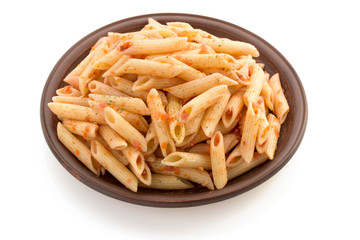 pasta Penne in plate on white background