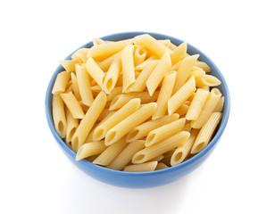 pasta Penne in plate on white background