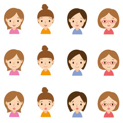 顔　表情セット／高齢者　女性