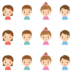 顔　表情セット／子供　男女