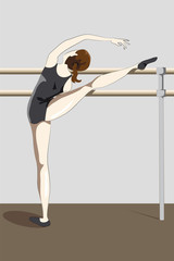 Obraz premium young ballerina practicing and stretched near the machine
