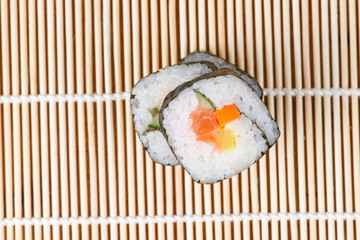 sushi on bamboo mat