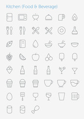 45 Thin Icons Set of Kitchen (Food & Beverage)