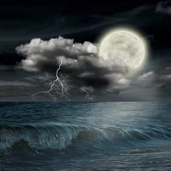 Foto auf Acrylglas Sturmabend auf Meer und Mond © Natalia Merzlyakova