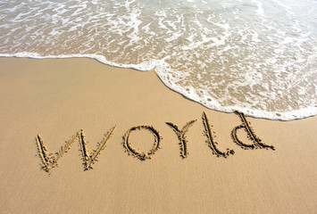 world word drawn on beach