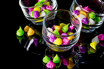 Colorful sweetness Thai style dessert in glass on black backgrou