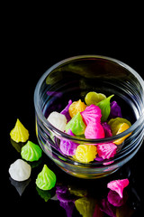 Colorful sweetness Thai style dessert in glass on black backgrou