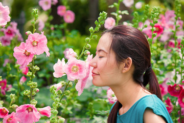 girl smell the flower