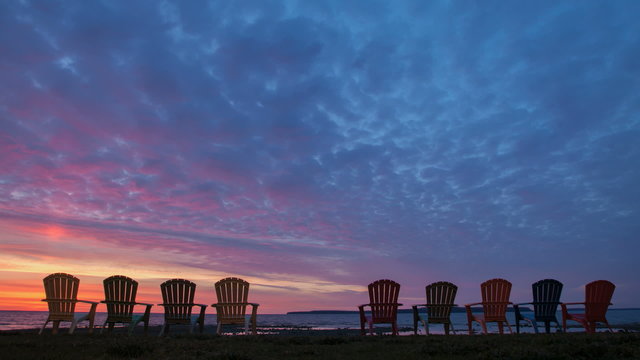 Time lapse Bood red Sky Sunrise Lake Hurton Chairs