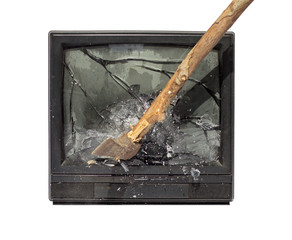 ax to smash the TV screen