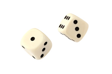 Two white dices isolated on white background with clipping path