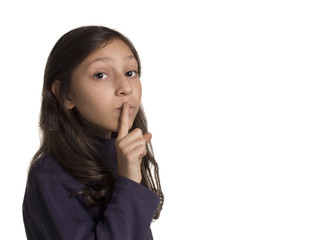 girl making silence gesture fingering