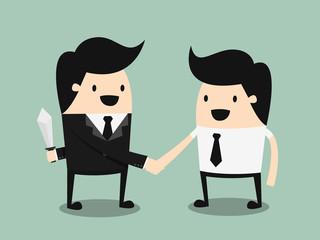 business partners handshaking while another people holding 