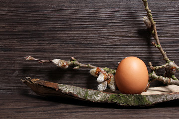 H&uuml;hnerei mit Weidenk&auml;tzchen