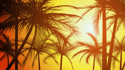 Fototapeta na wymiar Horizontal illustration silhouettes of palms.