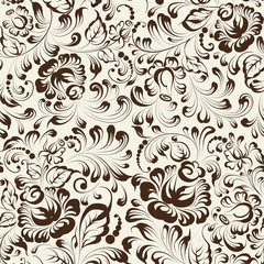 Ornate blue and white floral seamless pattern in Gzhel style