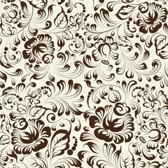 Wall murals Brown Ornate blue and white floral seamless pattern in Gzhel style