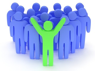 Obraz premium Group of stylized blue people with teamleader