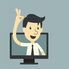 Businessman in monitor screen
