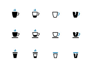Tea mug and Coffee cup duotone icons.