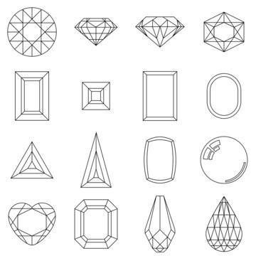 Set of jewelry shapes, different cuts of gem stones