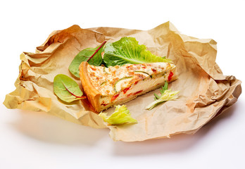 French Quiche with leaves of salad