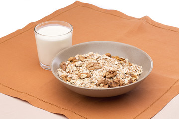 Breakfast of muesli and milk