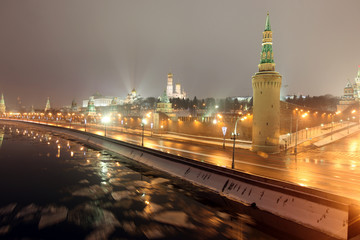 Fototapeta na wymiar Beklemishev (Moskvoretskaya) Tower of Moscow Kremlin at Red Squa