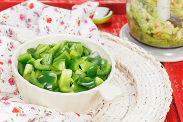Bell pepper. Chopped Green Bell Pepper in bowl