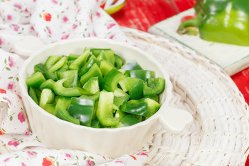 Bell pepper. Chopped Green Bell Pepper in bowl