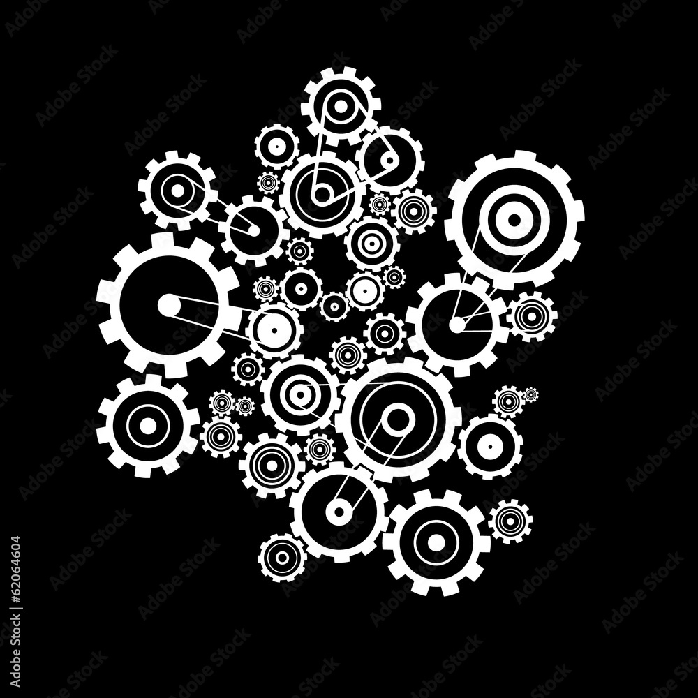 Poster abstract vector cogs - gears on black background