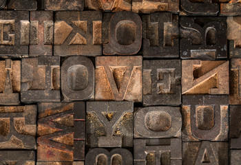 Old Printer Letters Spell out I Love You