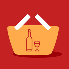 shopping cart with bottle and glass.