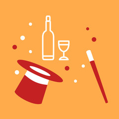 hat magician bottle and glass.