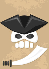 cartoon pirate skull with sword